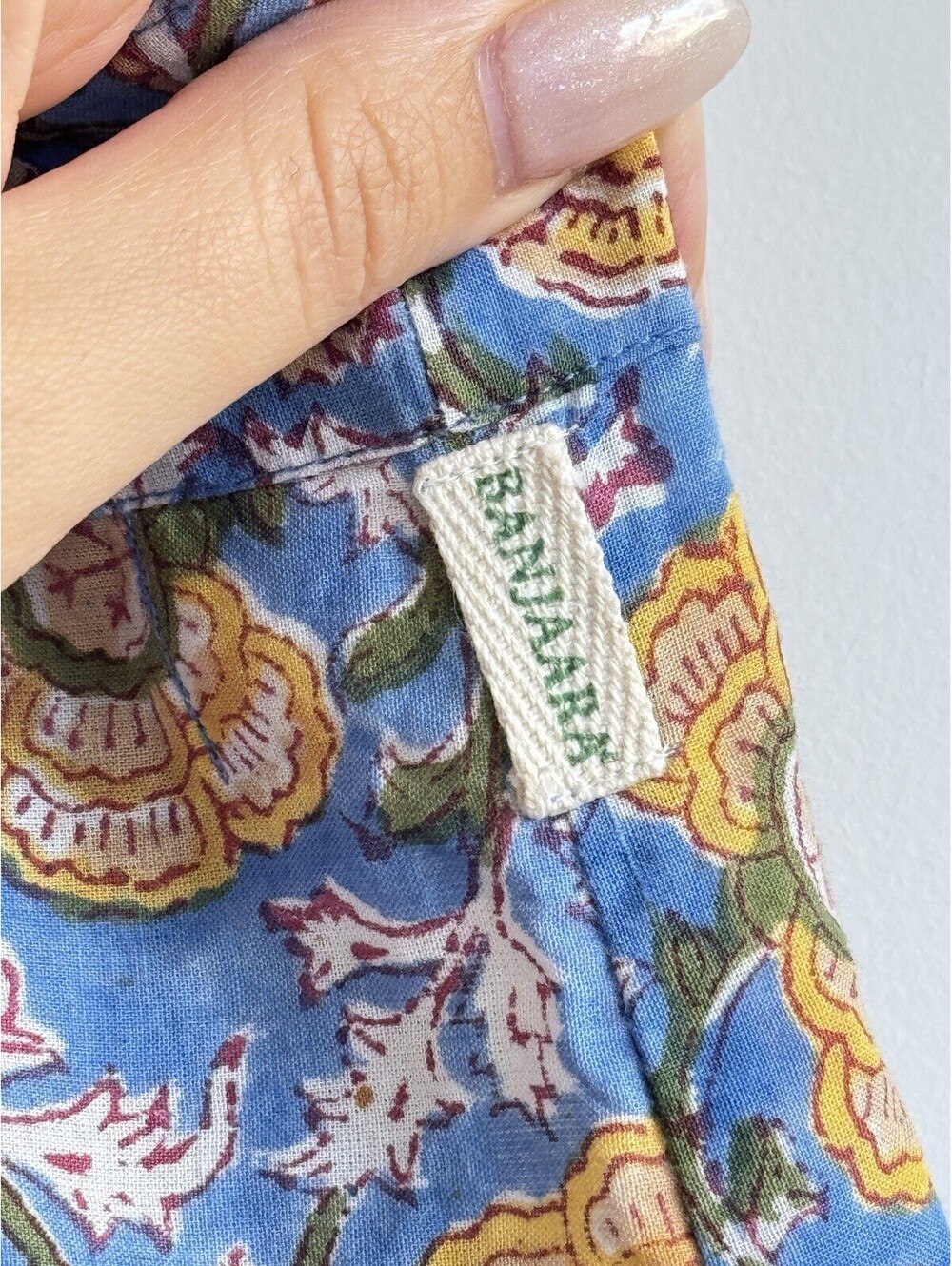 Banjaara Midi Wrap Skirt Blue Yellow Floral Hand Block Print Cotton L/XL - Picture 11 of 12